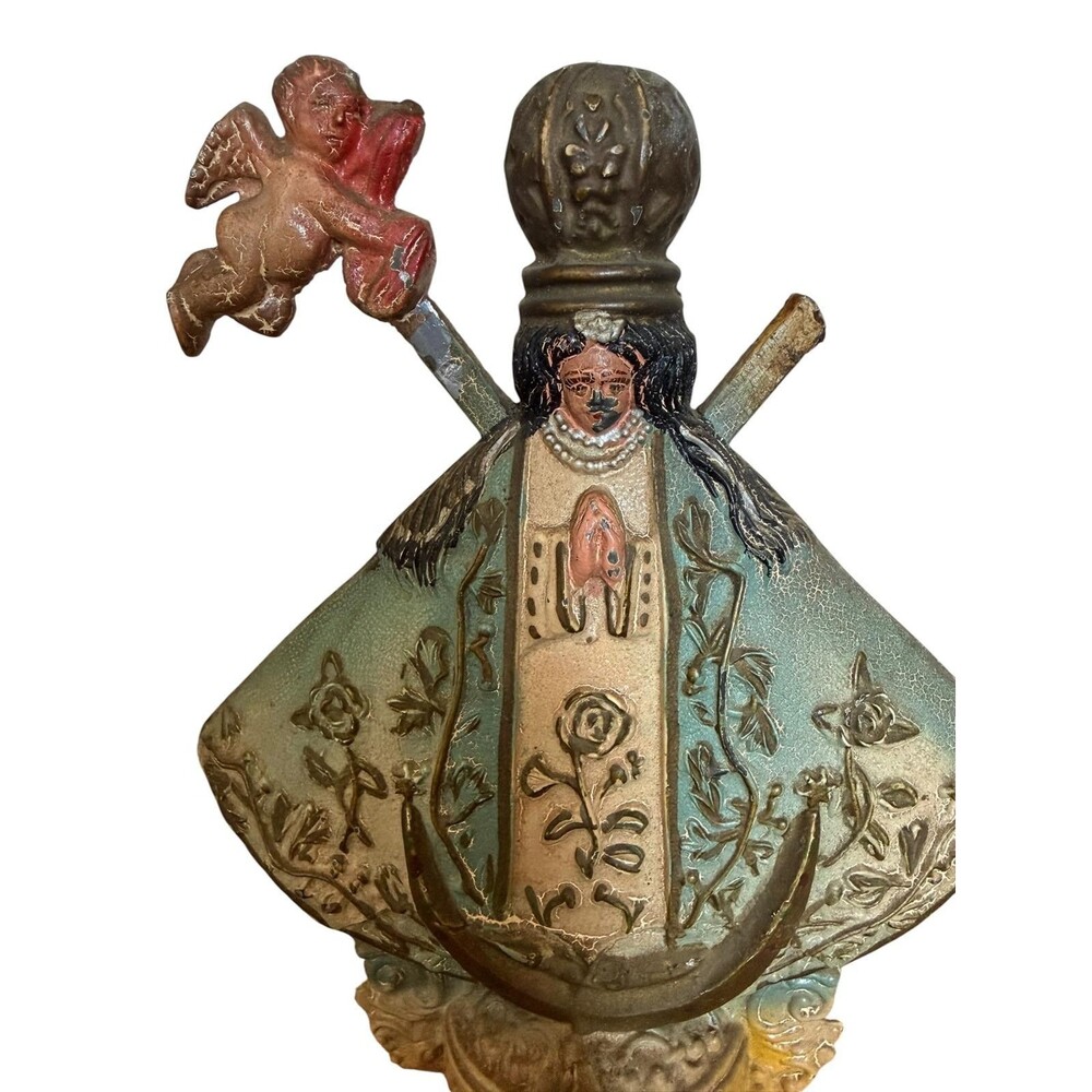 Vintage Virgen de San Juan de los Lagos Wood & Metal Religious Statue 12" - Picture 3 of 6